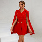 Women’s Cape Blazer Mini Dress with Gold Buttons