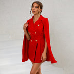 Women’s Cape Blazer Mini Dress with Gold Buttons