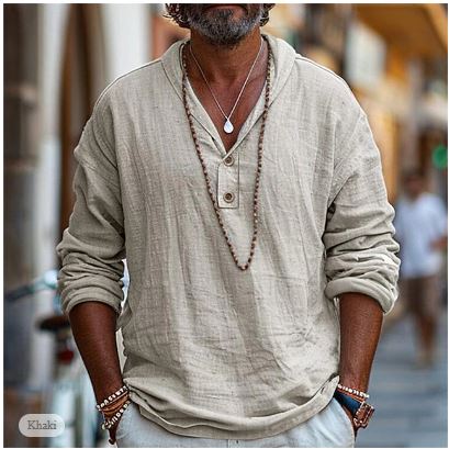 Men’s Casual Lightweight Long-Sleeve Shirt Brown