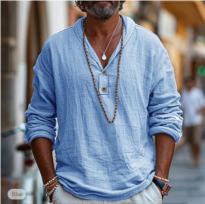 Men’s Casual Lightweight Long-Sleeve Shirt Blue