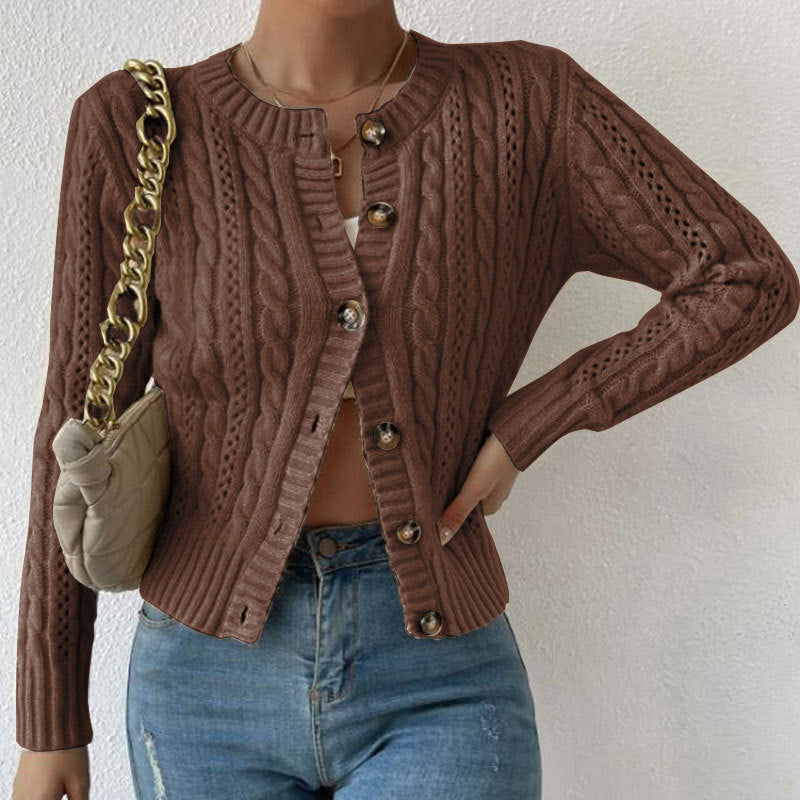 Women’s Cozy Button-Front Cable Knit Cardigan Brown