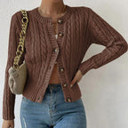 Women’s Cozy Button-Front Cable Knit Cardigan Brown