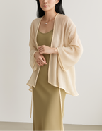 Women’s Lightweight Open Front Kimono Cardigan with Bell Sleeves Apricot