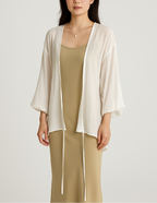 Women’s Lightweight Open Front Kimono Cardigan with Bell Sleeves White