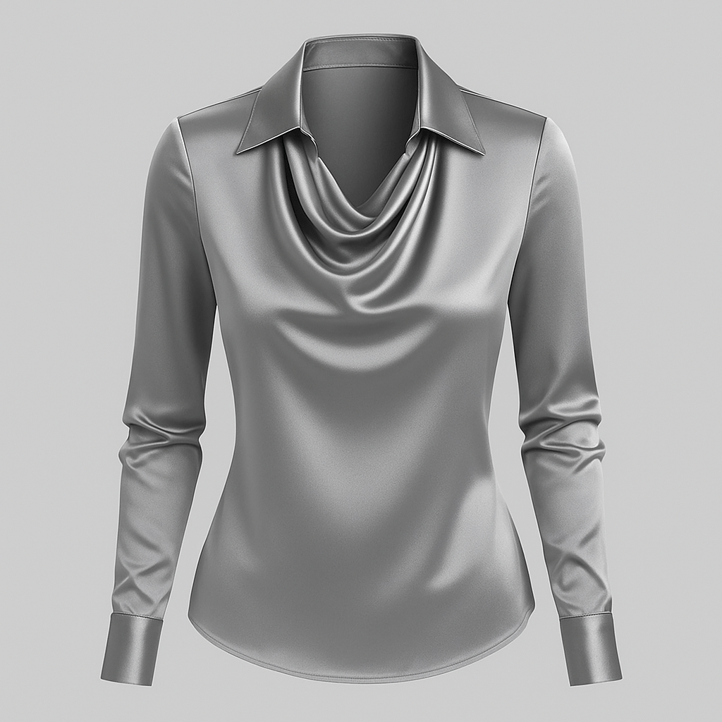 Women’s Elegant Blouse with Waterfall Neckline and Long Sleeves