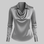 Women’s Elegant Blouse with Waterfall Neckline and Long Sleeves