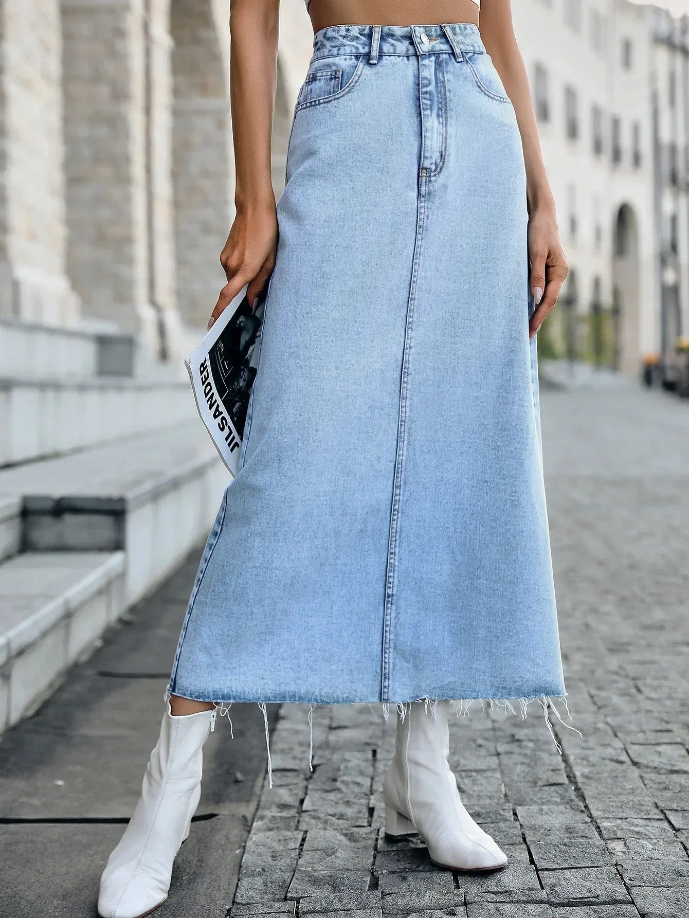Women’s Chic Long Denim Skirt Light blue