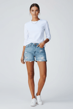 Women’s Casual Distressed Fringe Hem Shorts for Summer Style Blue