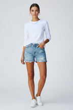 Women’s Distressed Fringe Hem Casual Shorts for Summer Style Blue