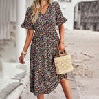 Women’s Chic Floral Midi Dress – Effortless Summer Style Black