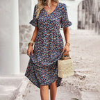 Women’s Chic Floral Midi Dress – Effortless Summer Style Blue