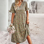Women’s Chic Floral Midi Dress – Effortless Summer Style Green