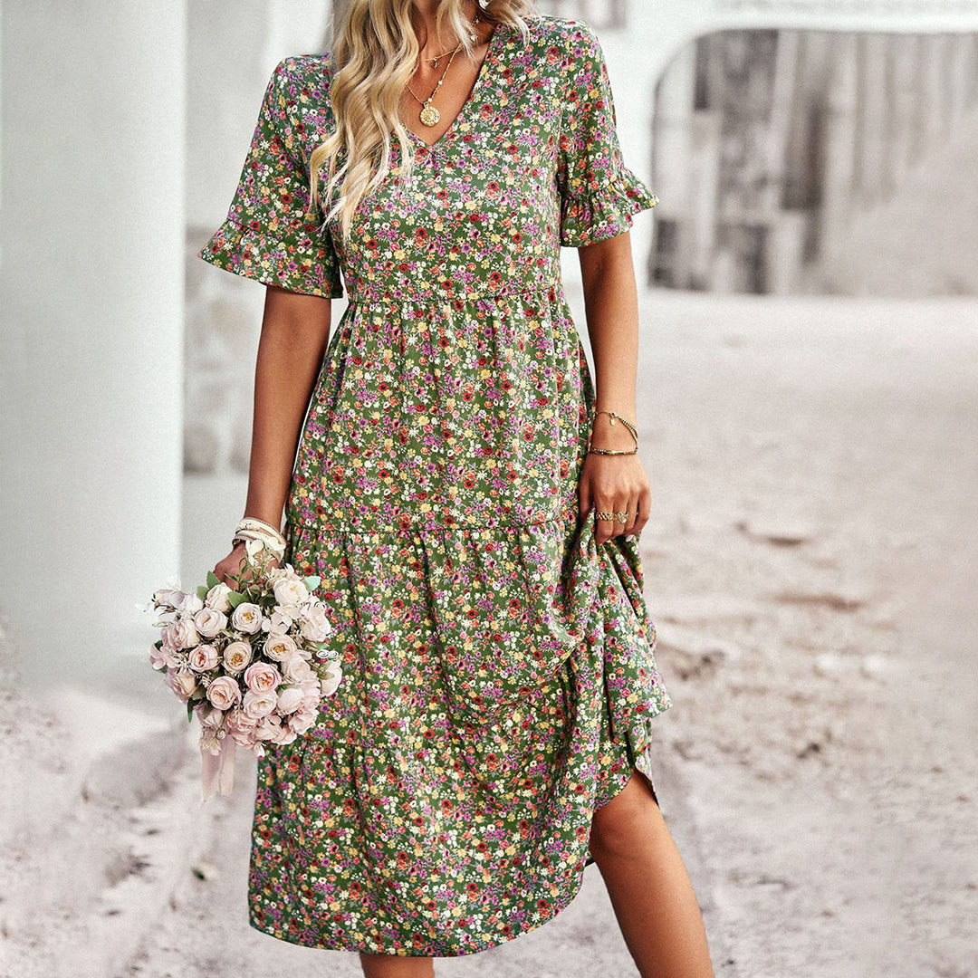 Women’s Chic Floral Midi Dress – Effortless Summer Style Green