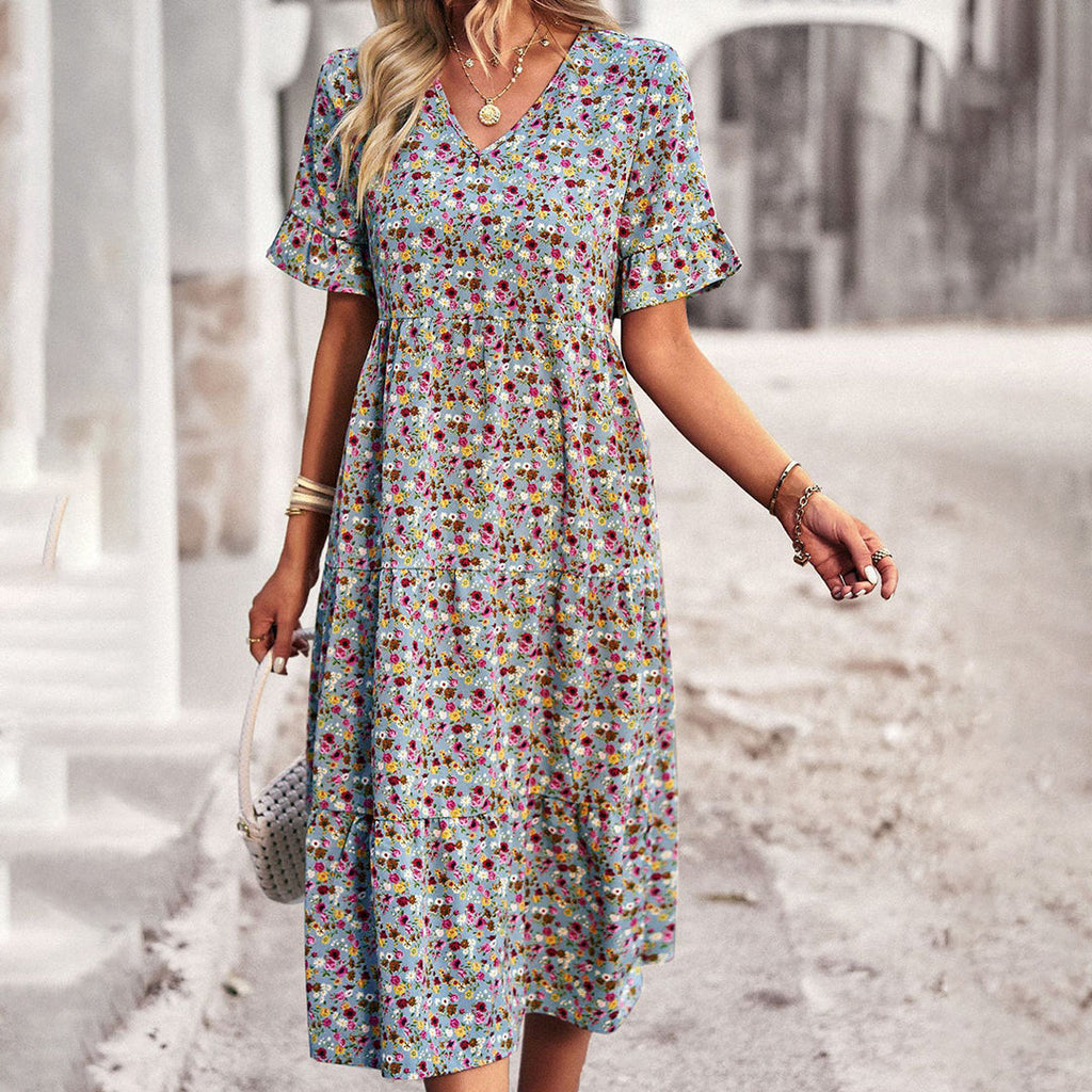 Women’s Chic Floral Midi Dress – Effortless Summer Style Royal Blue