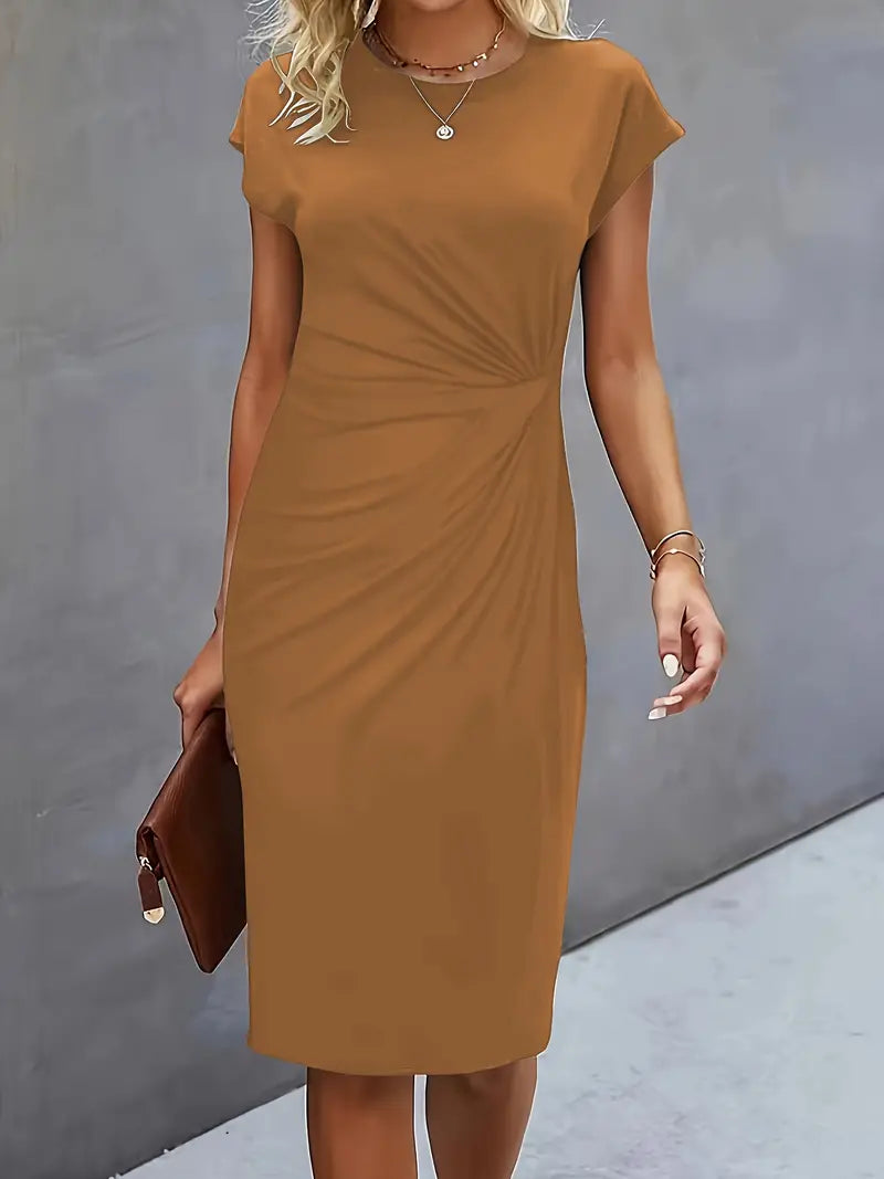 Women’s Timeless Midi Dress with Elegant Silhouette Khaki