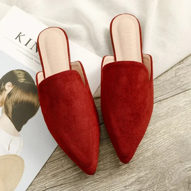 Women’s Elegant Suede Mules with Pointed Toe Burgundy