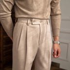 Men’s High Waisted Pleated Straight Trousers for Summer Styling Cream