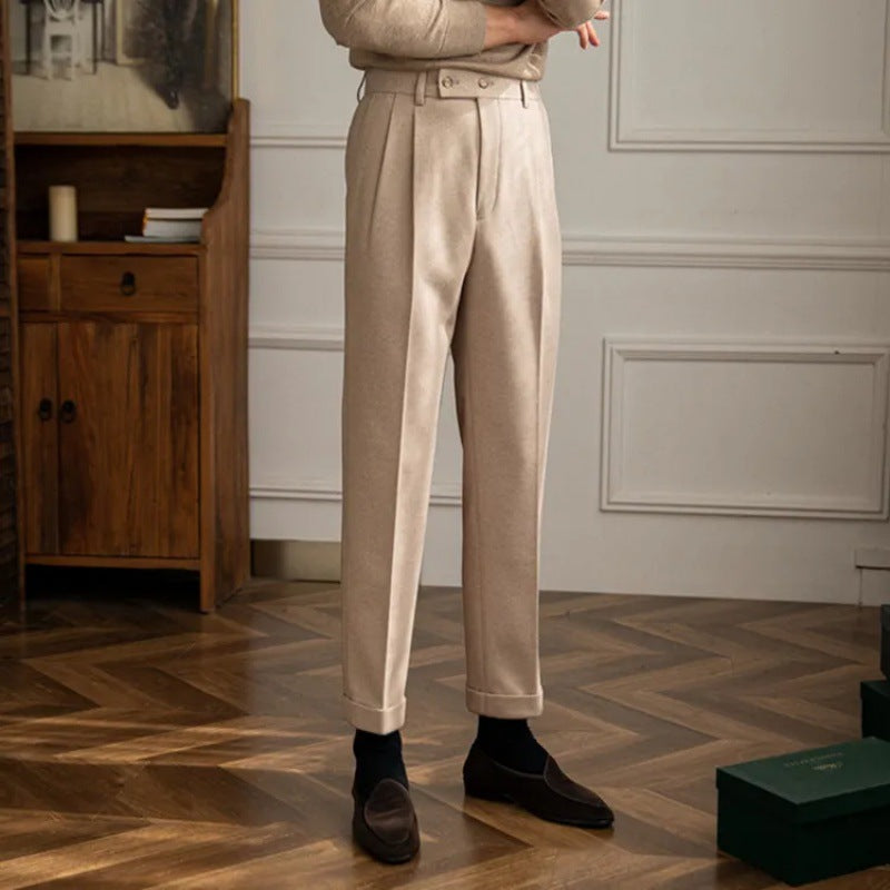 Men’s High Waisted Pleated Straight Trousers for Summer Styling