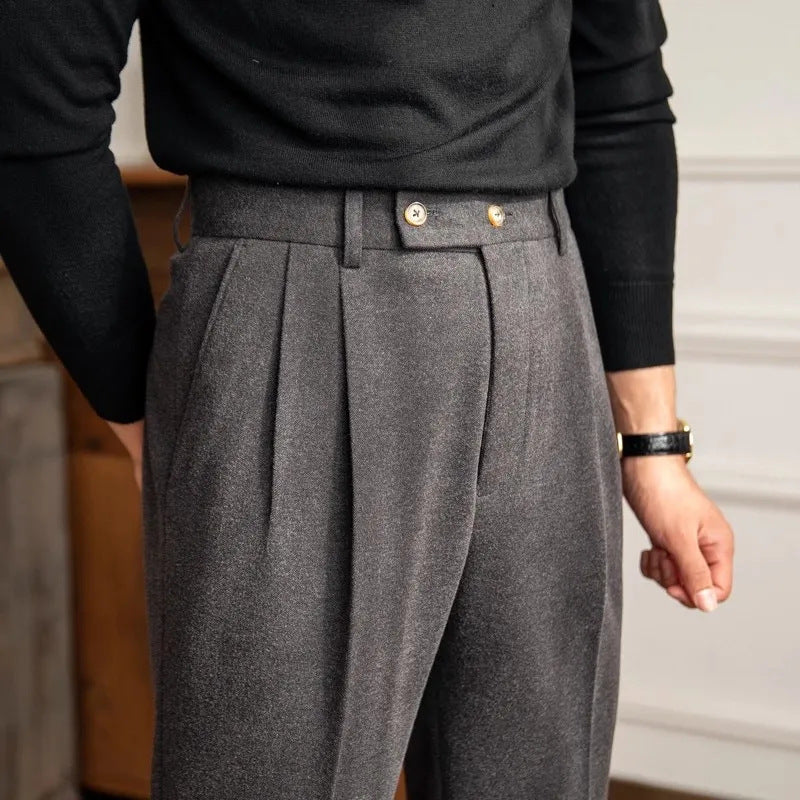 Men’s High Waisted Pleated Straight Trousers for Summer Styling Gray