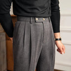 Men’s High Waisted Pleated Straight Trousers for Summer Styling Gray