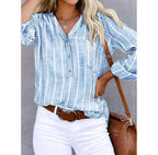 Women’s Relaxed Striped Casual Blouse for Summer Style Light Blue