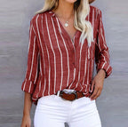 Women’s Relaxed Striped Casual Blouse for Summer Style Red