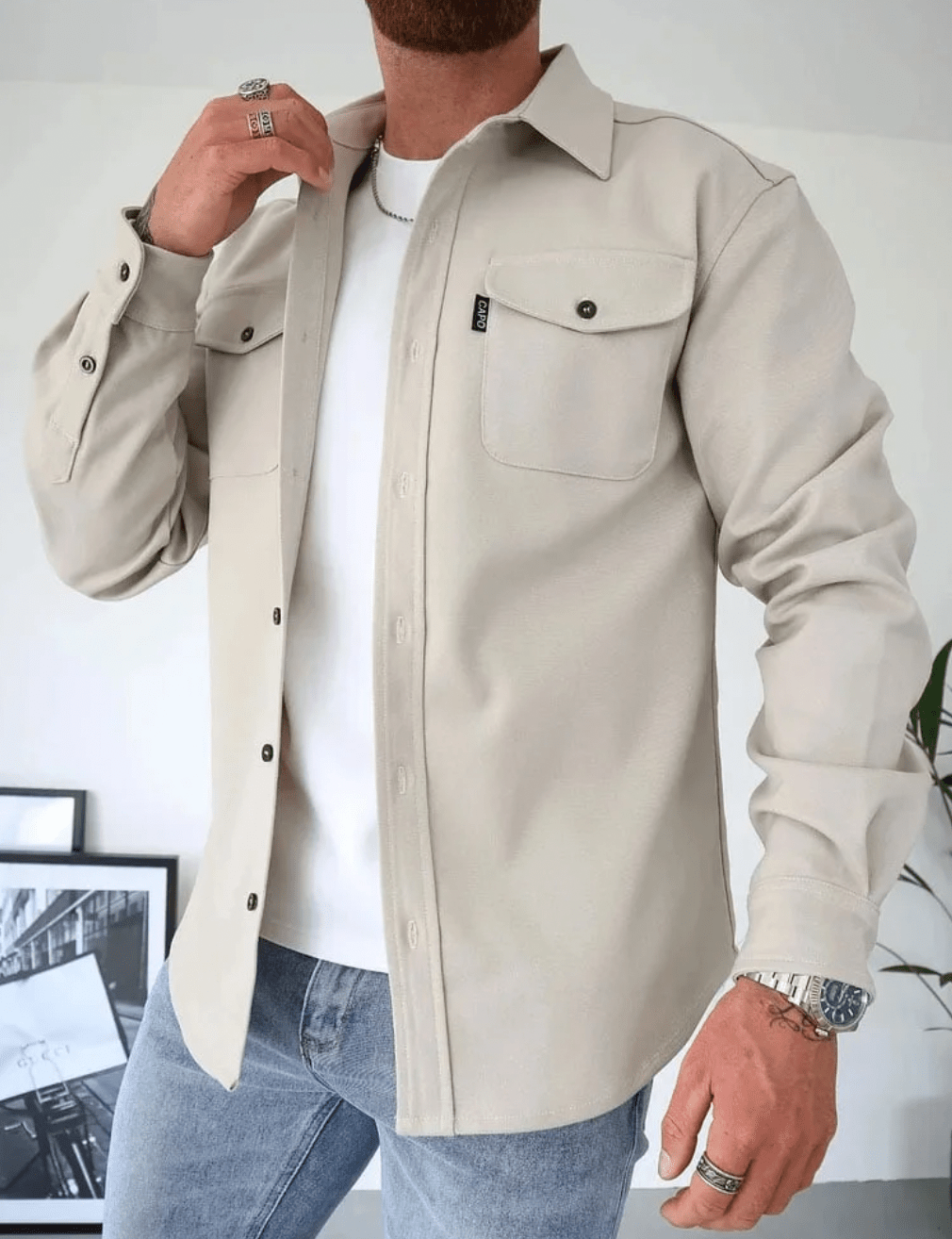 Men’s Modern Elegant Dress Shirt Light Beige
