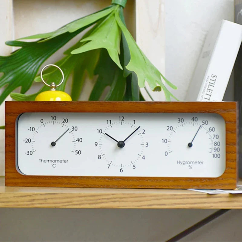 Smart Wooden Table Clock | Digital Time Temp Humidity Indoor Brown