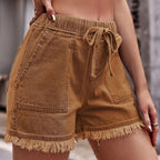 Women’s Fashionable Denim Shorts for Everyday Comfort Khaki