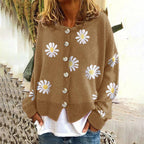 Women’s Floral Button-Down Cardigan with Long Sleeves Khaki