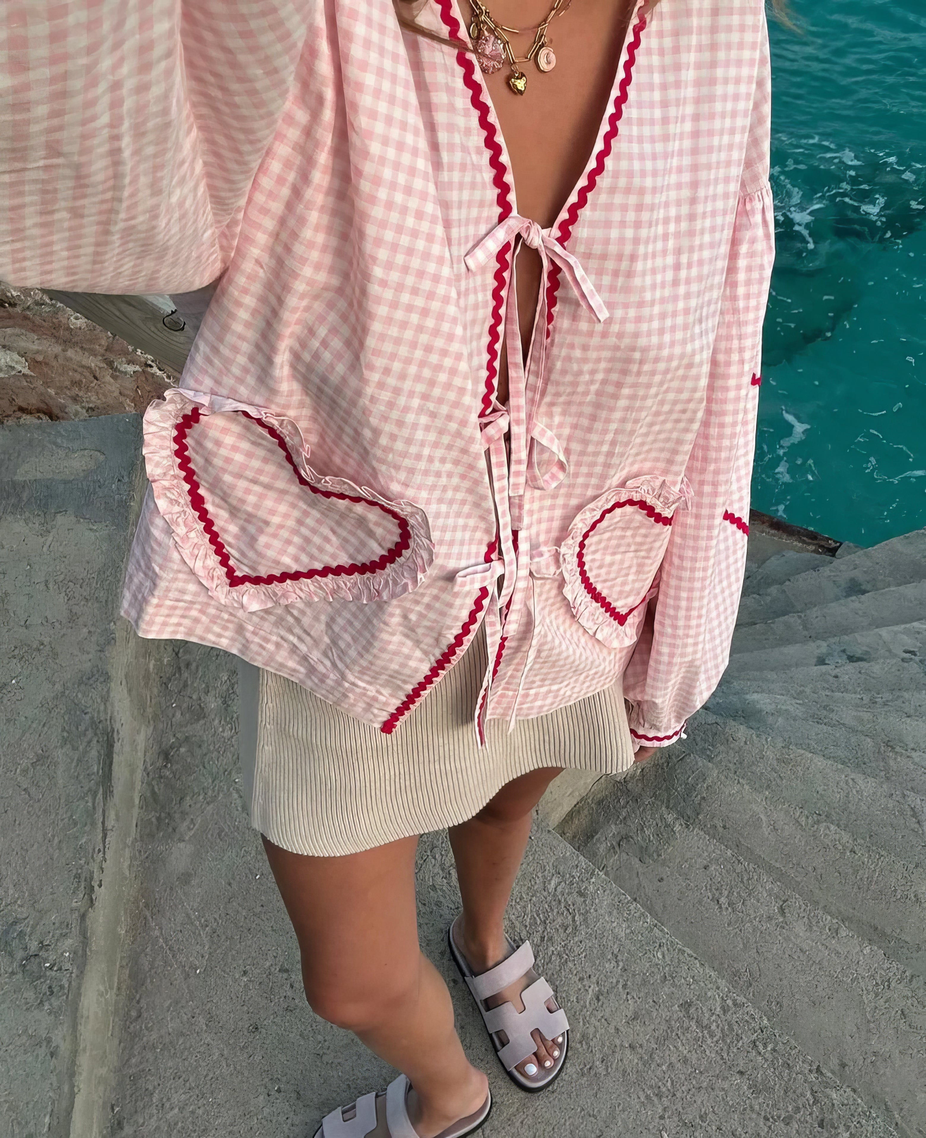Women’s Romantic Heart Blouse with Ruffle Details