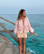 Women’s Romantic Heart Blouse with Ruffle Details