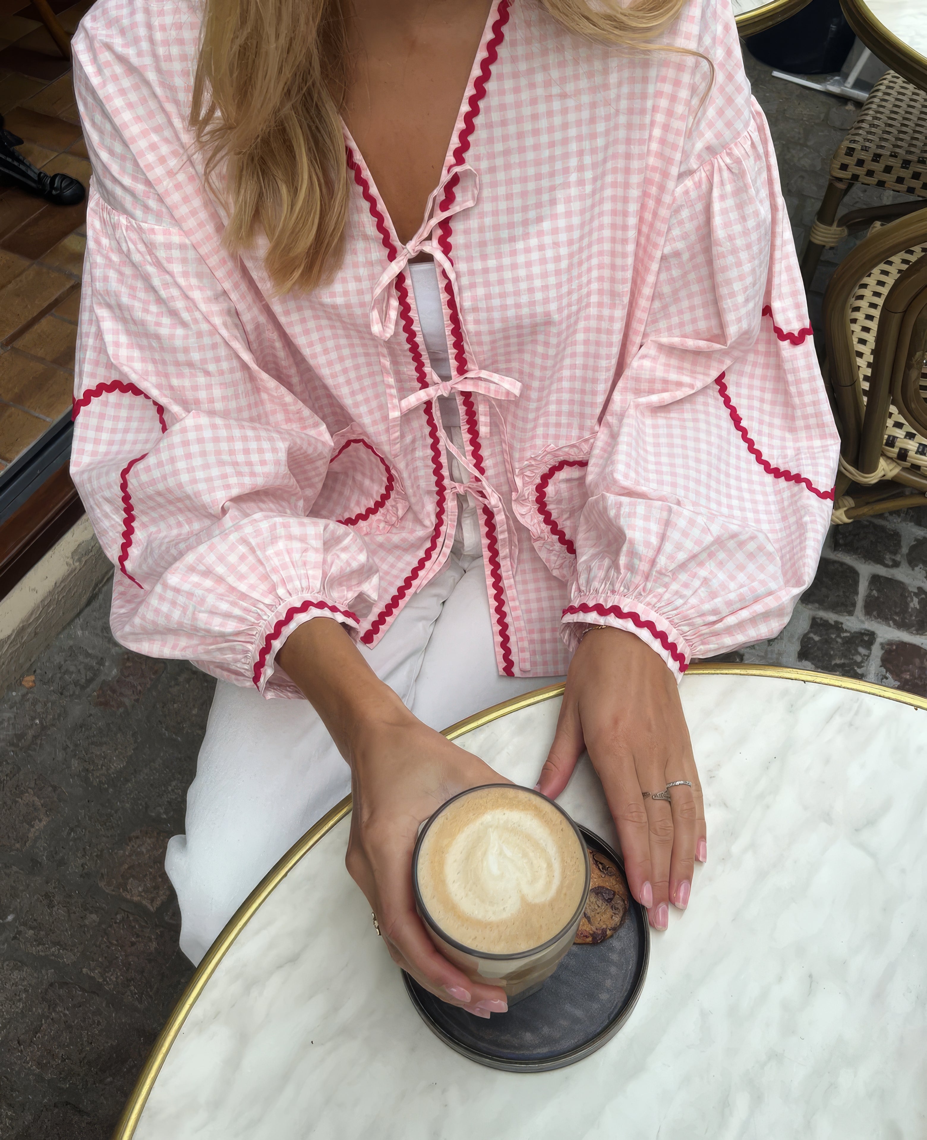 Women’s Romantic Heart Blouse with Ruffle Details Pink