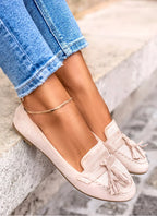 Women’s Elegant Beige Loafers with Tassels