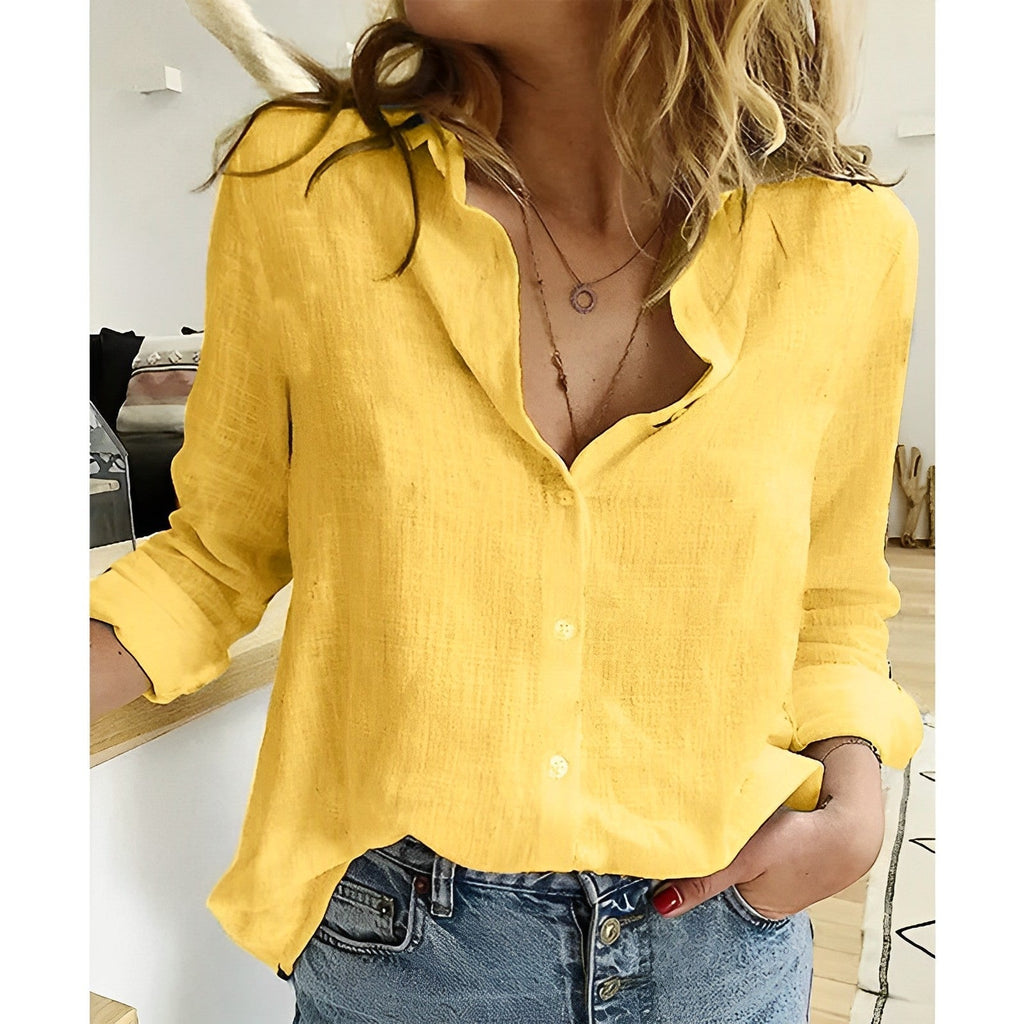 Women’s Relaxed Fit Button Down Blouse for Summer Styling Yellow