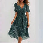 Women’s Floral Wrap Dress with V-Neck Green