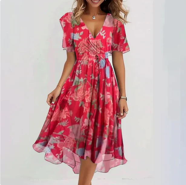 Women’s Floral Wrap Dress with V-Neck Pink