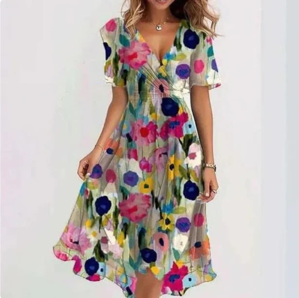 Women’s Floral Wrap Dress with V-Neck Multicolored