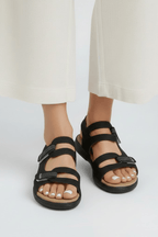 Women’s Bold Multi-Strap Heeled Sandals for Summer Style Black