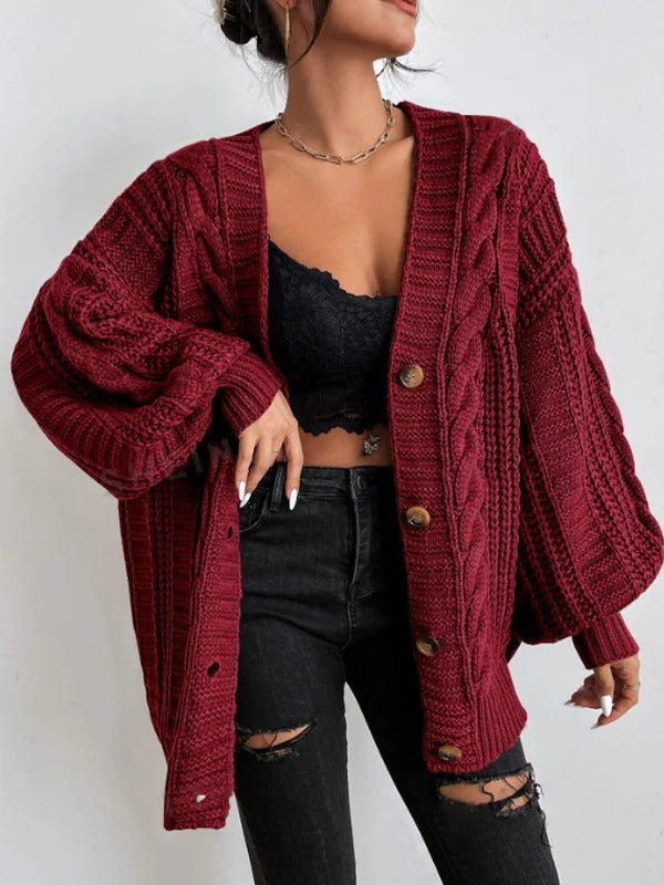 Women’s Cozy Oversized Cable Knit Cardigan Red
