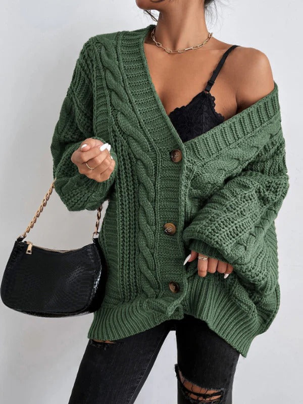 Women’s Cozy Oversized Cable Knit Cardigan Green