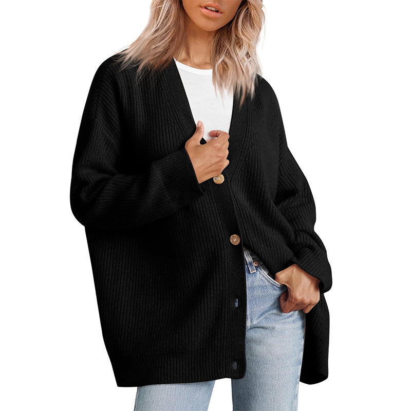 Women’s Classic Knit Button Cardigan for Everyday Layering Black