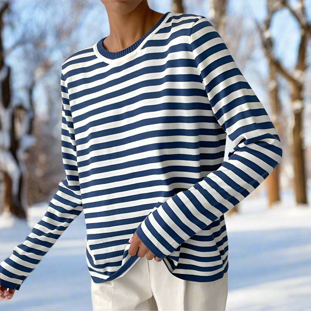 Women’s Classic Striped Long Sleeve T-Shirt Azure Blue