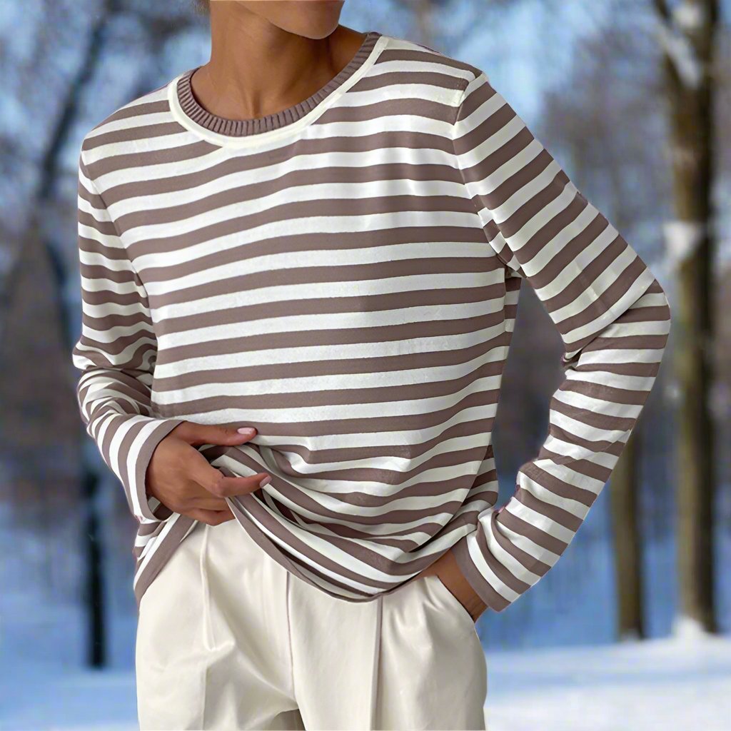 Women’s Classic Striped Long Sleeve T-Shirt Caramel Brown