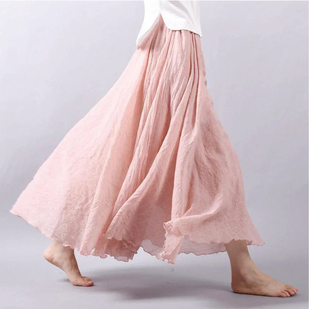 Women’s Elegant Boho Maxi Skirt – Flowy Boho Dress Pink