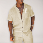 Men’s Relaxed Two Piece Summer Set for Casual Comfort Beige
