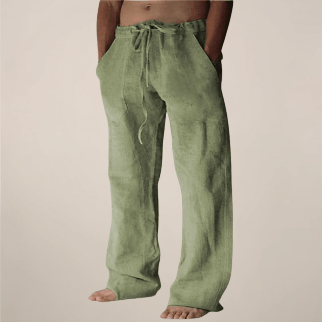 Men’s Wide Loose Relaxed Fit Trousers for Casual Summer Wear Green