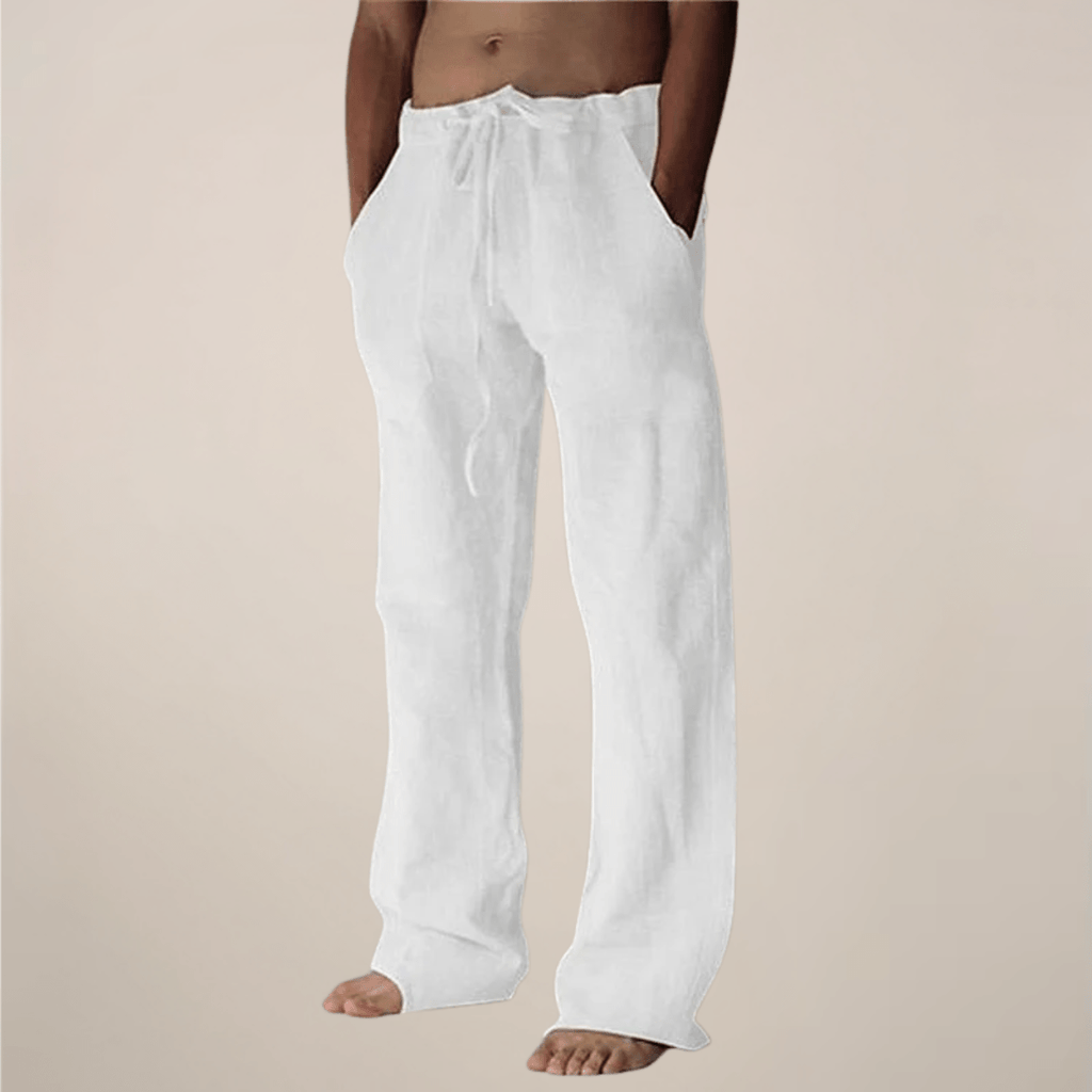 Men’s Wide Loose Relaxed Fit Trousers for Casual Summer Wear White