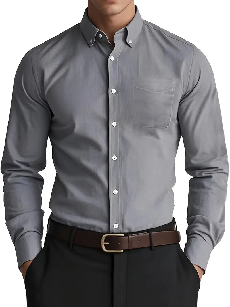 Men’s Casual Button-Down Shirt with Chest Pocket Grey