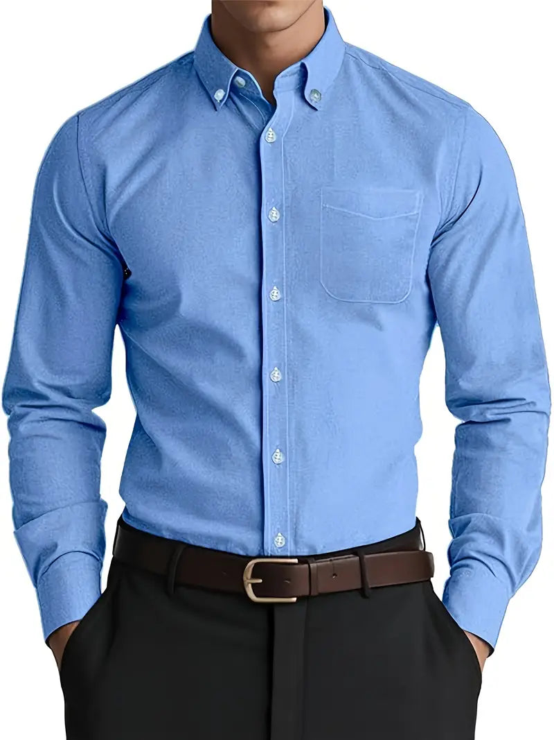 Men’s Casual Button-Down Shirt with Chest Pocket Blue